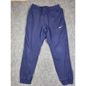 Nike Fleece Jogger Sweatpants Mens Large Blue Embroidered Swoosh Tapered Cuffs
